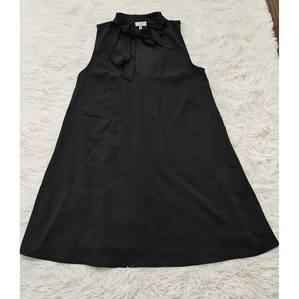 Tobi Women's Sz S Black Tie‎ Neck V-neck Cutout Chest Sleeveless Mini Dress
